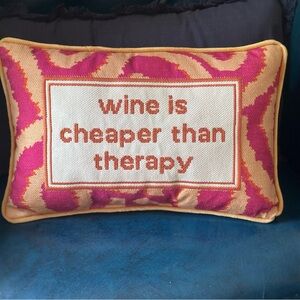 Wine Is Cheaper Than Therapy Needlepoint Accent Pillow